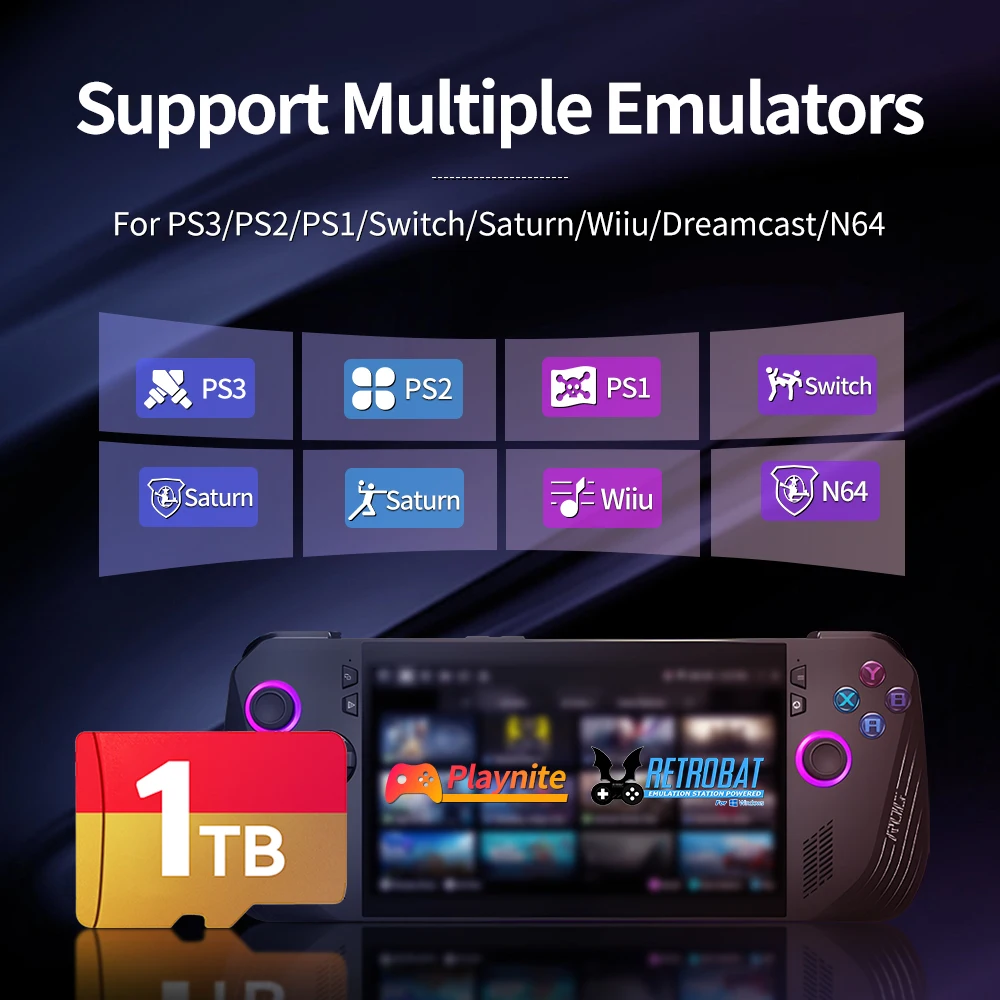 بطاقة الألعاب لـ ROG ALLY/ROG ALLY X/WIN PC المحمولة مع 42400 + ألعاب لـ PS3/PS2/Switch/Wii/SNES/N64 وبطاقة ذاكرة ألعاب الكمبيوتر