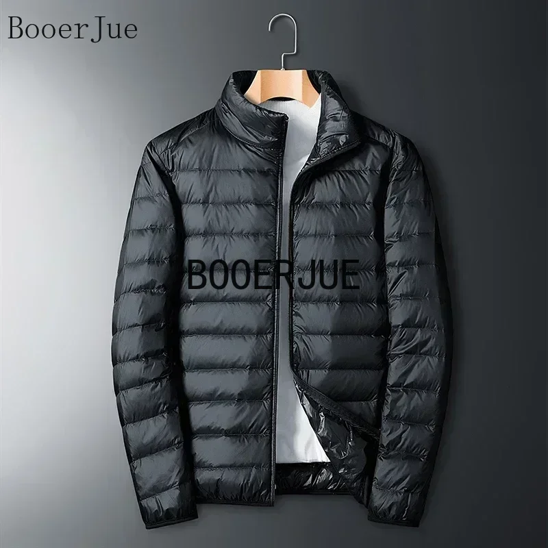 Men's Autumn Winter Stand Collar 50% White Duck Down Jacket Ultra Light Waterproof Portable Packable Casual Outdoor Coat Hiking