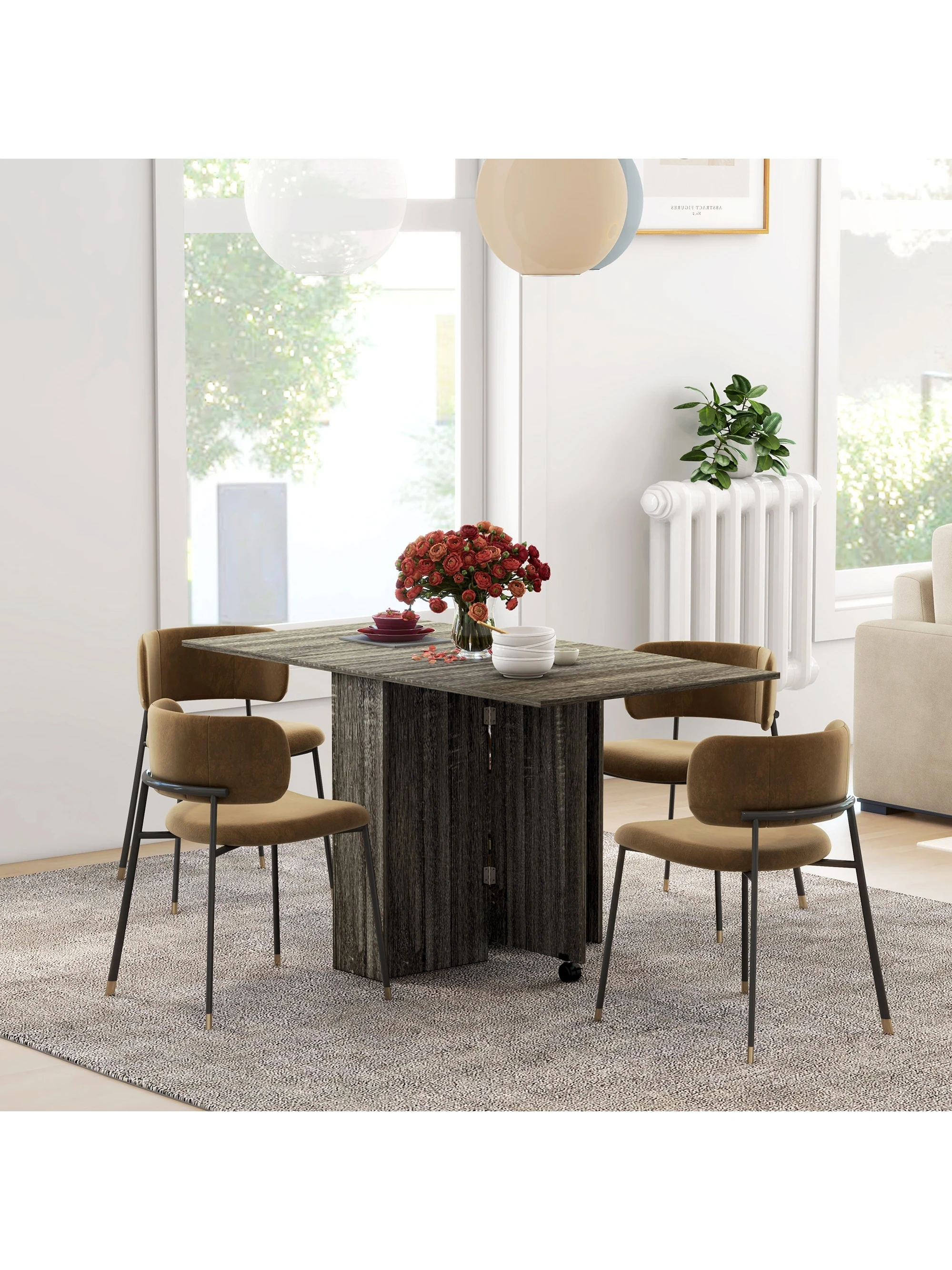 HOMCOM Mobile Drop Leaf Dining Table Folding Desk w/ 2 Wheels Dark Grey