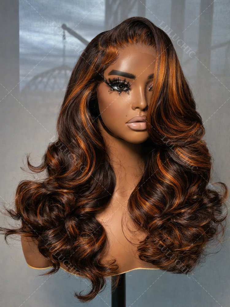 

Brown Mix Ginger Highlight Loose Wave Bob Lace Wig Human Hair 200％13x4 Lace Bob Wigs Glueless No Silk Brazilian 5x5 Lace Wigs
