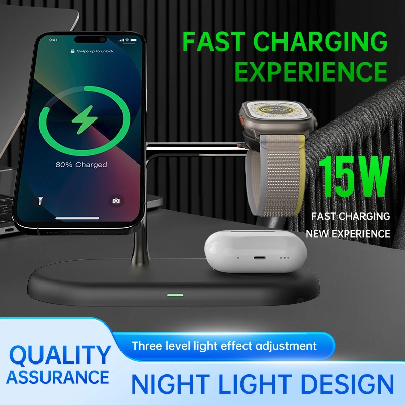 

3 in 1 Wireless Charger For iPhone 12 13 14 15 16 for Airpods Pro for Apple/ Samsung Watch Fast Charging Station