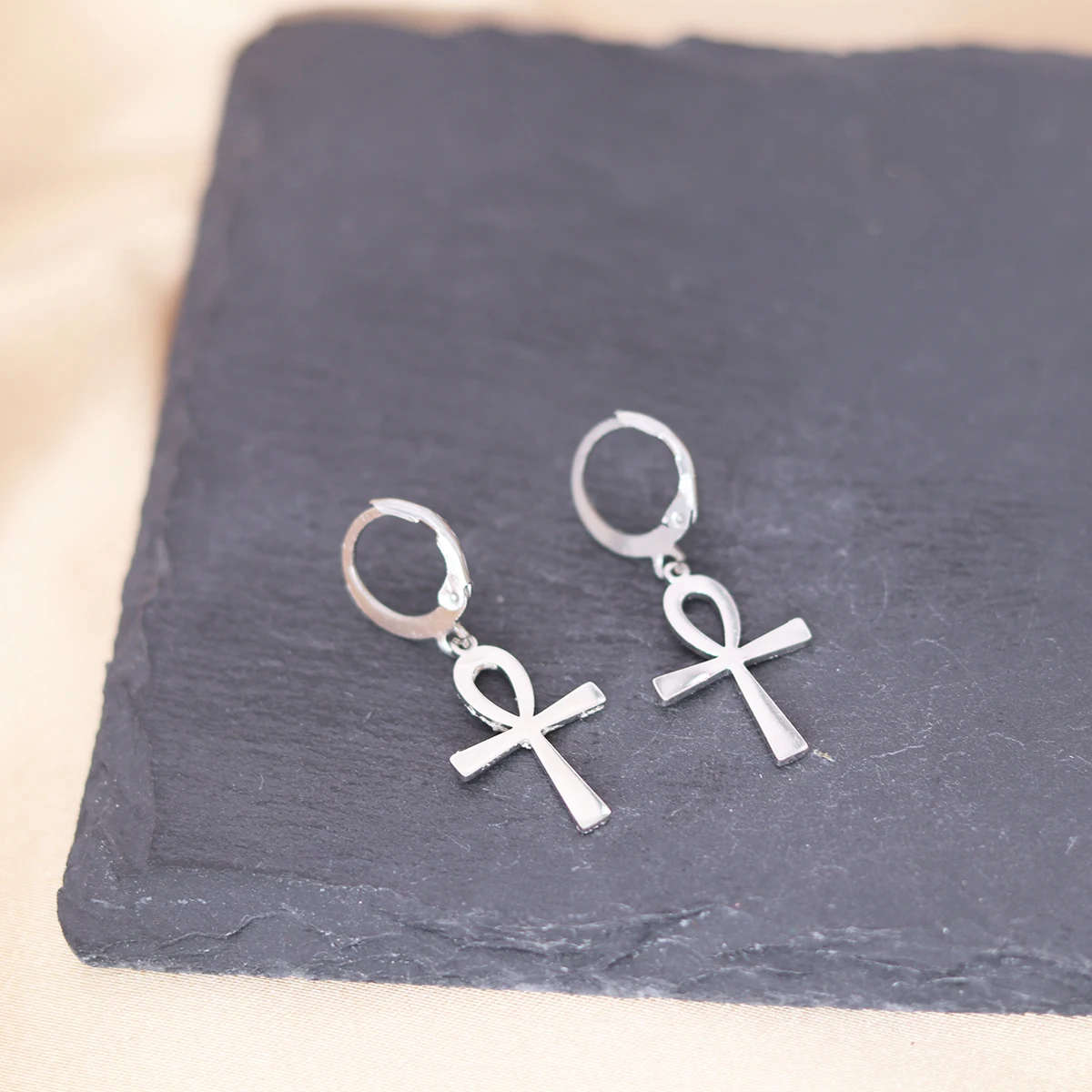QIMING Ankh Cross Hoop Earrings For Women Men Egypt Jewelry Vintage Piercing Ear Religious Earrings Gift