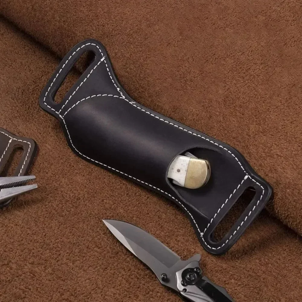 NEW 1pc Sheath Cover Pants Protector Bag Cowhide Fold Knife Leather Sheath Scabbard Straight Pocket Knife Cover Bag Outdoor Tool