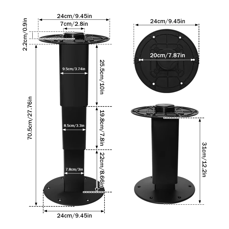 Kaki Meja Pneumatik RV yang Dapat Disesuaikan, Rentang Tinggi 13-28,7 Inci, Penyangga Tugas Berat, Cocok untuk Meja RV, Kapal, dan Campervan.