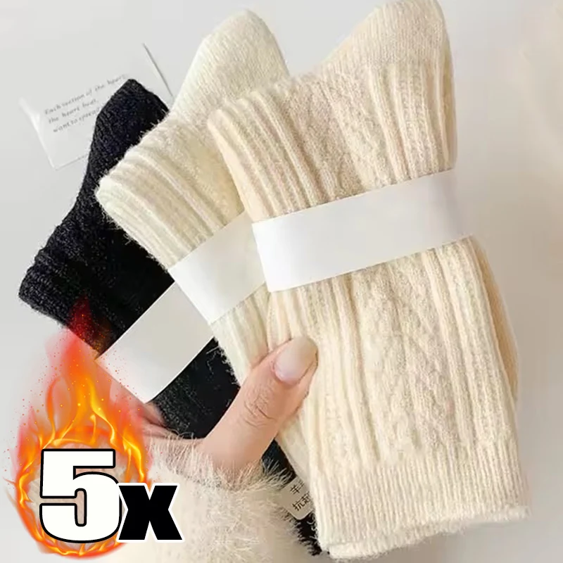 

Winter Knitted Socks for Women Cashmere Wool Thicken Warm Women Socks Sox Fashion Harajuku Solid Color Thermal Long Socks
