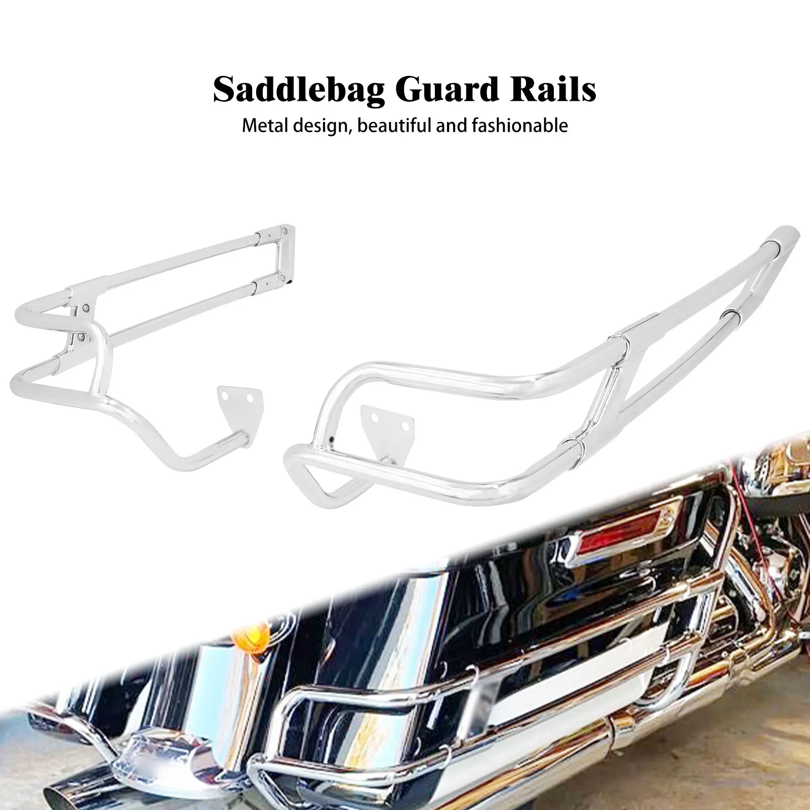 

Chrome Saddlebag Guard Rails Motorcycle Rear Crash Bar Support For Harley Touring Road King Street Electra Glide FLTRX 2014-Up