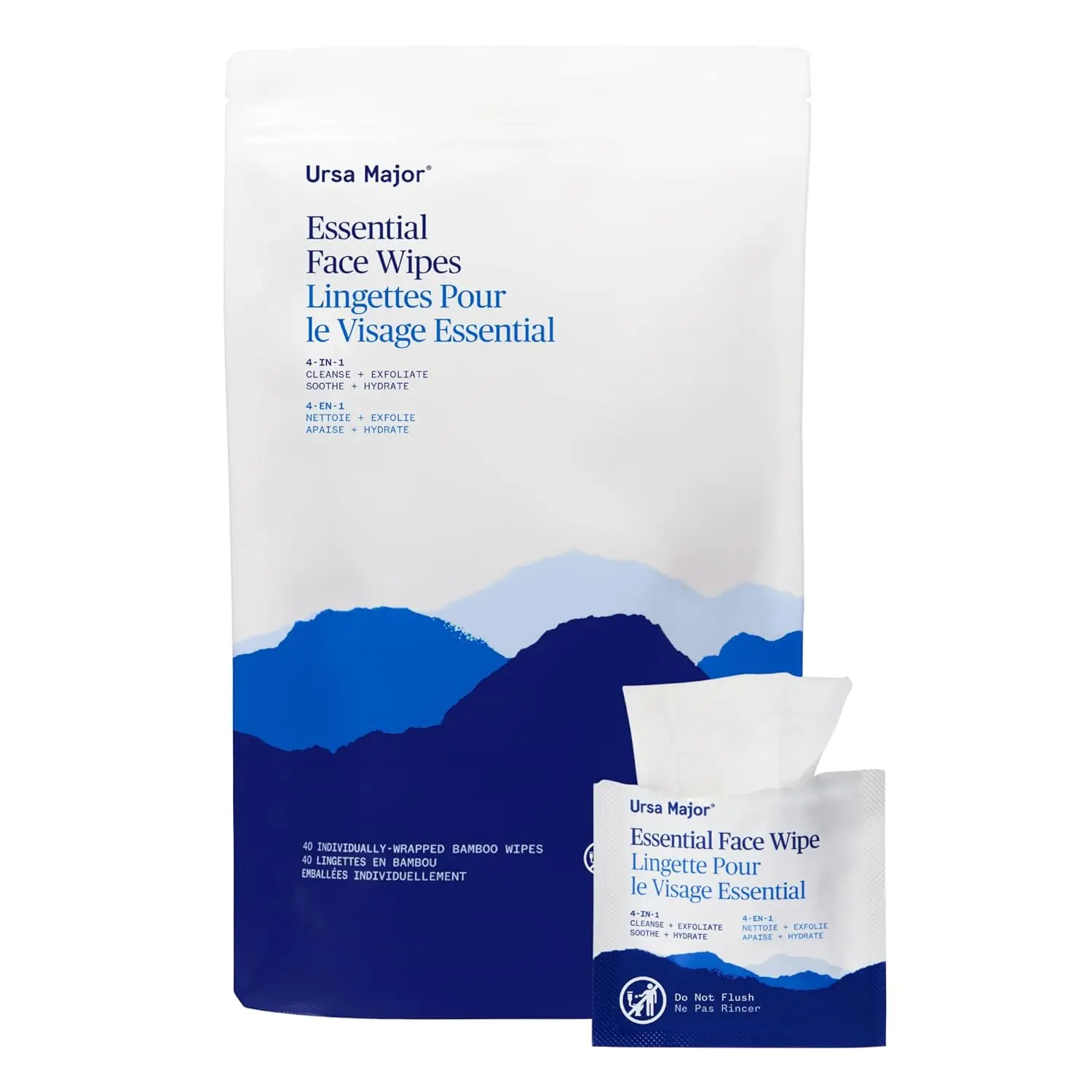 Natural Biodegradable Face Wipes for Cleansing, Exfoliating, Soothing and Hydrating - Individually Wrapped, 40 Count
