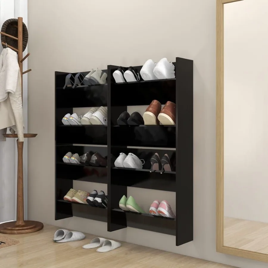 

Wall Shoe Cabinets 4 pcs Black 23.6x7.1x23.6 Engineered Wood