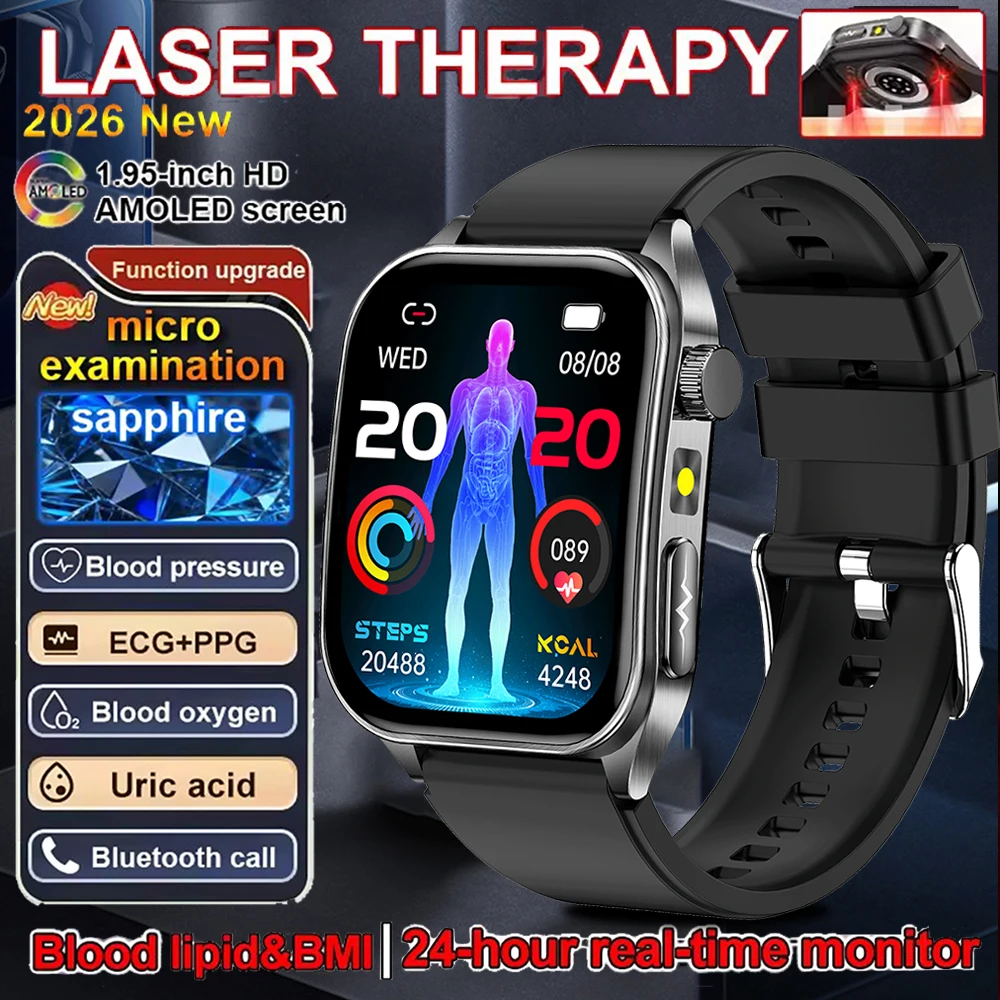 

2026 New Smart Watch laser therapy health conditioning Blood oxygen Pressure Uric Acid Blood lipid ECG Smartwatch for Man Women