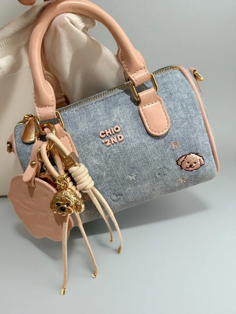 

Chio2nd South Wind Soft Pink Morning Light Pillow Bag Women's Denim Crossbody oulder Bag Casual Briti Sle Youth Handbag