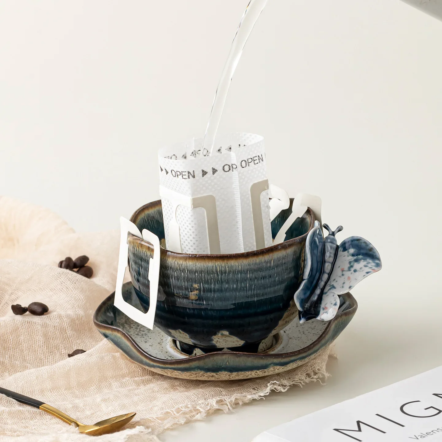 210ML Dieqi Flow Glaze Coffee Cup Kiln Change Latte Latte Coffee Cup and Saucer Set Office Afternoon Tea Personal TeaCup and Mug