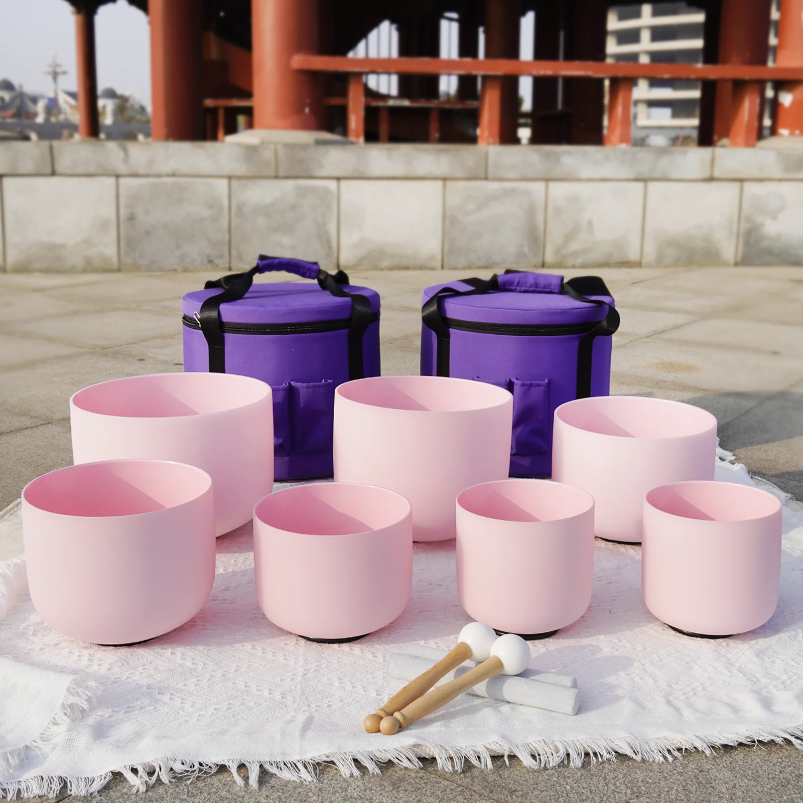

KVKA Colorfu 7-12 Inch Sets of 7PCS Chakra Frosted Quartz Crystals Singing Bowl With Free Case