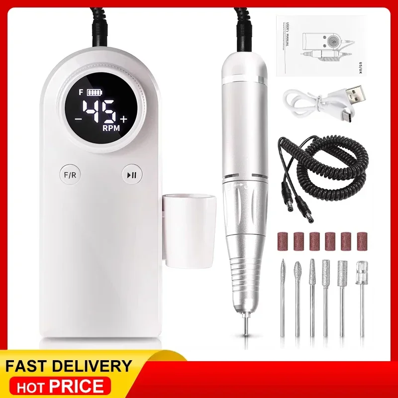 

Nail Drill 45000 RPM, Professional Rechargeable Electric Nail File,Cordless Nail E File for Acrylic Nails Gel Polishing Removing