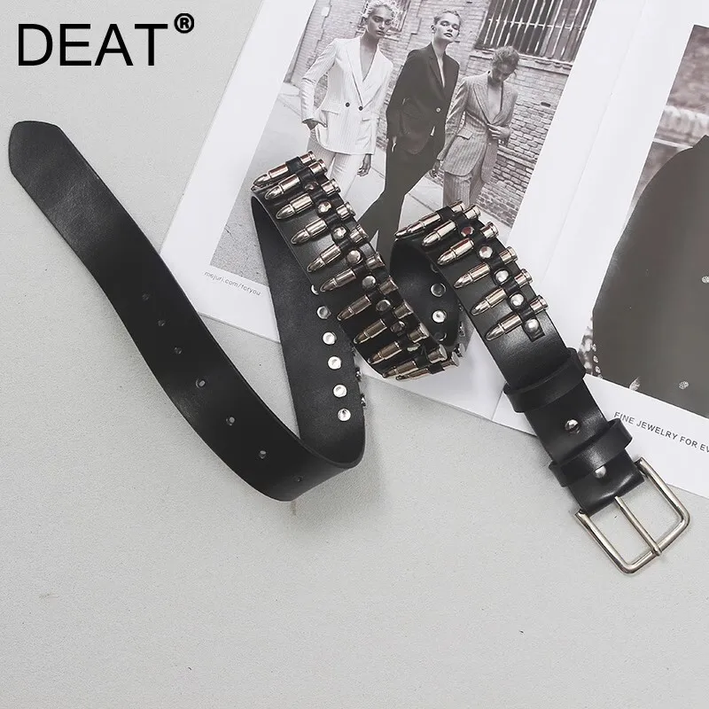 DEAT Fashion Handmade Personalized Bullet Waistband With Top Layer Cowhide Belt Women's Punk Style Needle Buckle Girdle 7AB8112