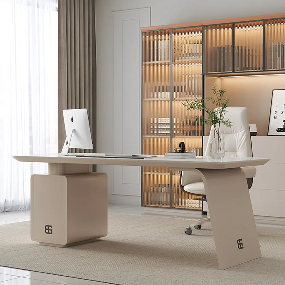 أثاث طاولة مكتبية حديثة فاخرة من الحجر مكتب عمل أبيض تصميم مكتب منزلي وكرسي