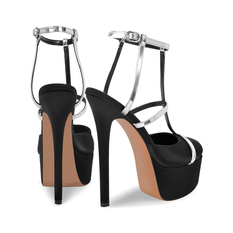 Onlymaker Women Platform Round Toe T-Strap Platform Stiletto Big Size Party Dress Sandals