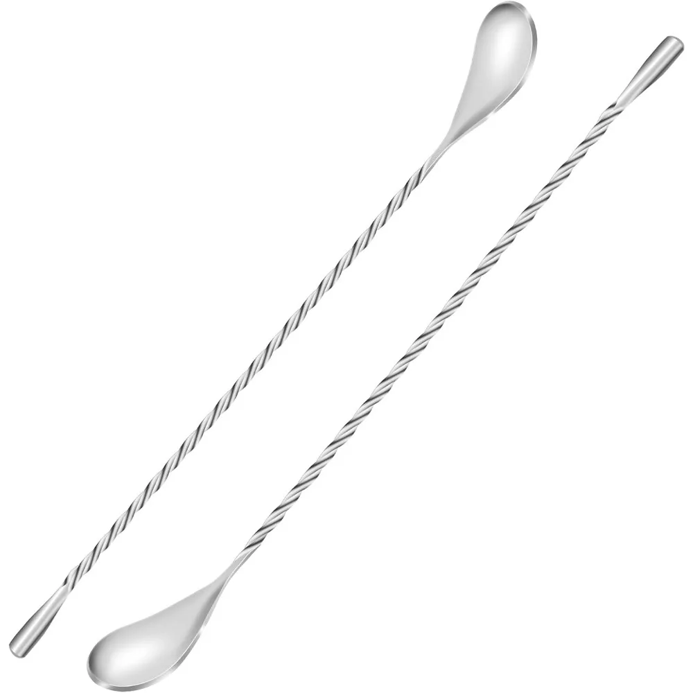

2-Pack 12-Inch Stainless Steel Bar Mixing Spoons with Spiral Pattern for Cocktails and Drinks