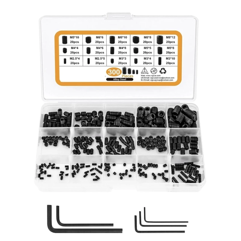 New 300Pcs Allen Head Screws 2.5/3/4/5/6/8mm Hexagon Socket Head Screws Stainless Steel Internal Hexagon Cup Screw