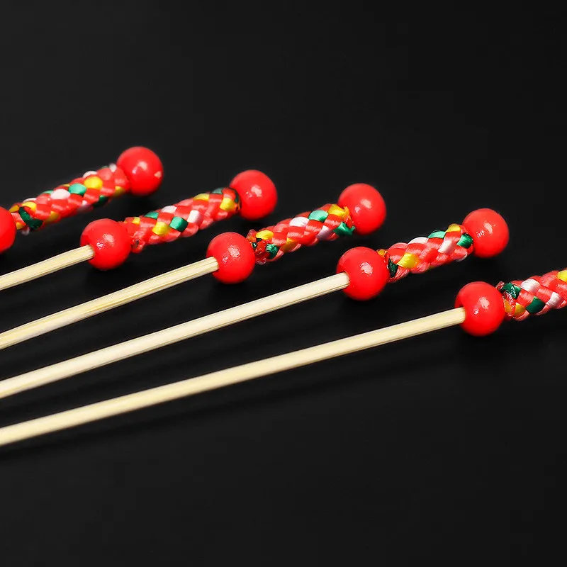 Disposable fruit fork, bamboo double bead string, fruit stick, bamboo stick, creative decoration, fashionable pastry fork