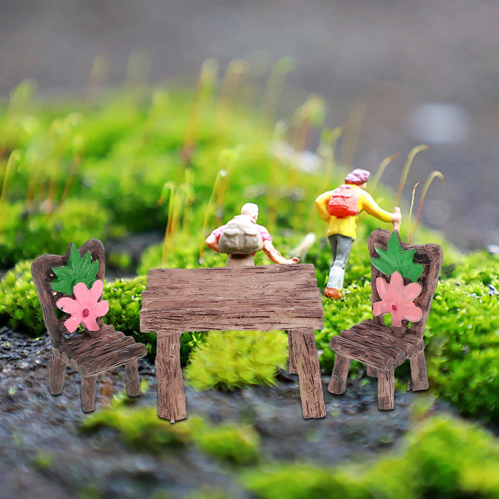 2 set 2 sets miniatuur tuinmeubelen hars tafel stoelen micro landschap accessoires poppenhuis decor kleine ambachten groen