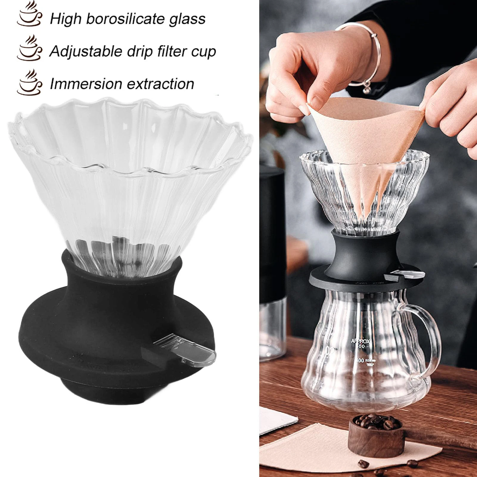 

Pour Over Coffee Dripper With Switch,Heat Resistant Glass, Reusable Filter Holder,Hand Brew Espresso,Extraction Coffee Tea Tools