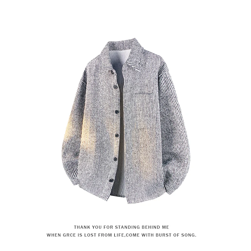 

Retro Men's Vertical Striped Jacket Shirt Korean Version of The College Style Workwear Jacket Autumn Trend Long-sleeved Jacket