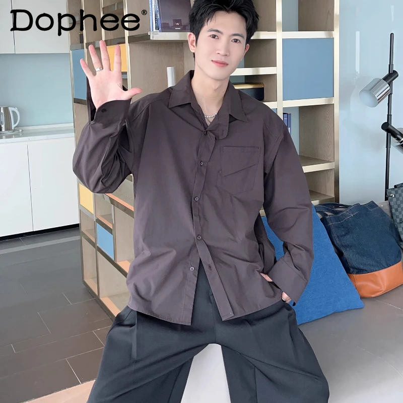 

Men's 2025 Spring Autumn Simple Tops Long Sleeve Solid Color Shirts Fashion Versatile Cotton Pocket Decoration Commuter Shirts