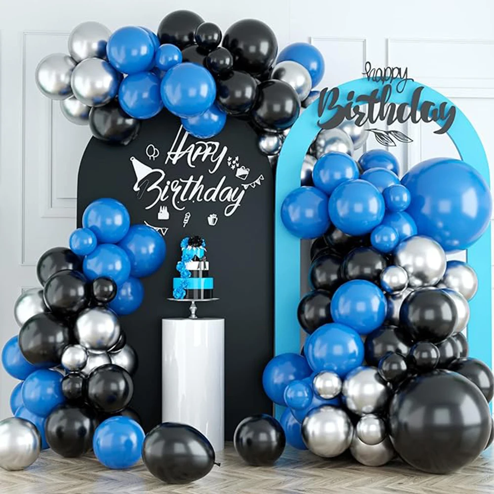 Royal Blue Black Balloon Arch Kit Metal Silver Balloons Garland Kids Birthday Party Graduation Gender Reveal Wedding Decoration