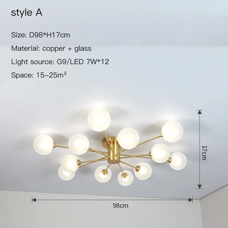 Nordic Glazen Slaapkamer Plafond Kroonluchter G9 voor Woonkamer Loft Hanglamp Scandinavisch Decor Binnenverlichting Lustres Armatuur