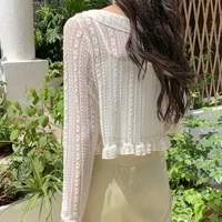 Women Summer Sun Protection Coat Lace Bow Ruffle Cardigan Shirt Female Blouse Tops for Woman Covers Blusa White Y2K Korean Shirt 4