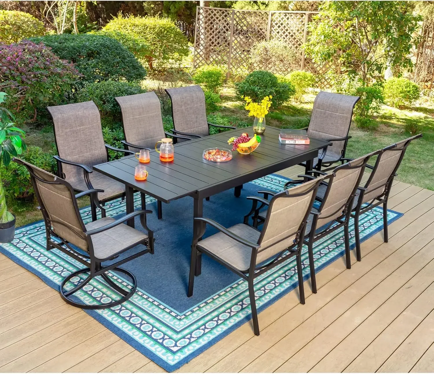 9 Piece Patio Dining Set, Outdoor Table and Chairs Set for 8 with Extendable Large Patio Table