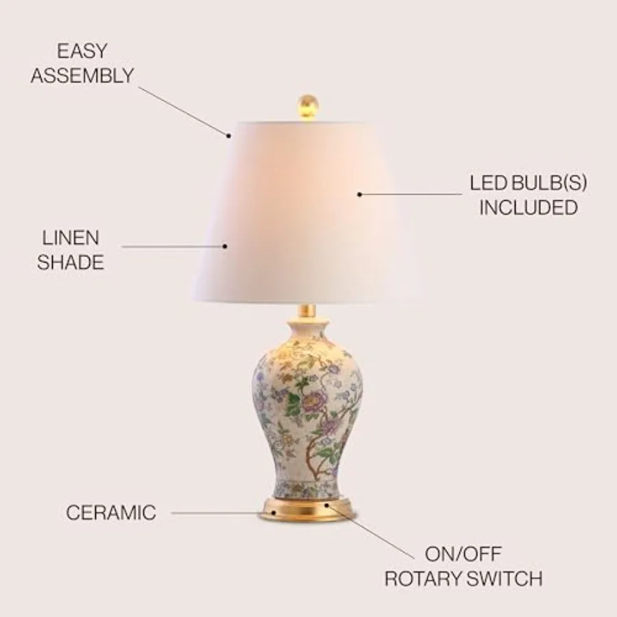 JYL3009A Grace 24 "Florale Lampada da tavolo a LED Classica Cottage Comodino Scrivania Lampada da comodino per Camera da letto Soggiorno Ufficio College Bo