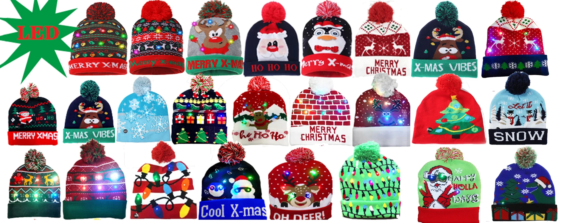 New Style! LED Christmas Hat Beanie Light Up Illuminate Warm Hat 48 Patterns New Year Snowman Sweater Hat Christmas Decorations