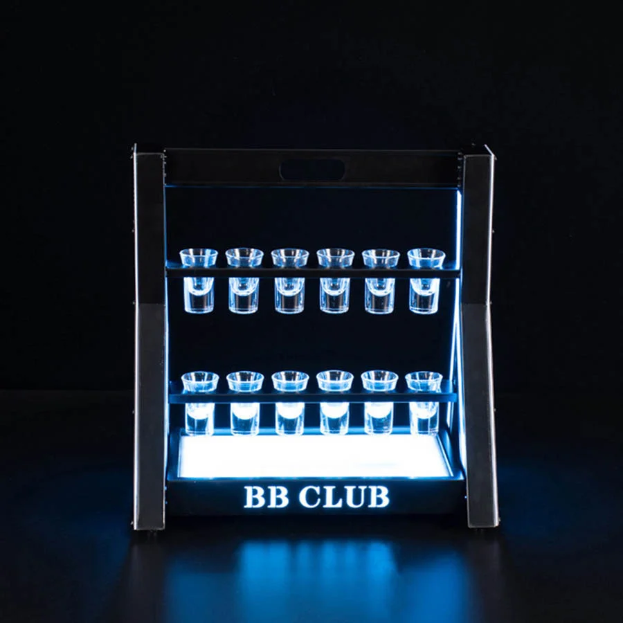 Rechargeable LED Shot Glass Display Stand LED Shot Acrylic LED Shot Cup Holder Light Up Serving Tray For Bar Nightclub Decor