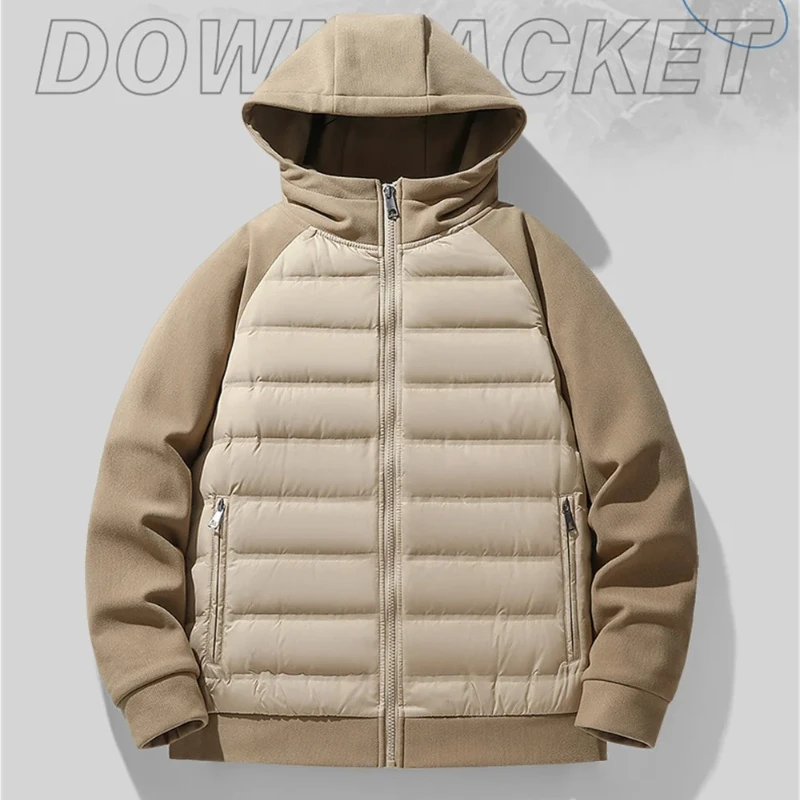 

Winter Men's 90% White Duck Down Jacket Outdoor Hooded Down Jackets Men Y2K Fashion Patchwork Design Windproof Warm Sports Coat