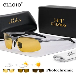 CLLOIO Top Anti-Glare Day Night Vision Glasses Men Driving Polarized Sunglasses Aluminum Rimless Photochromic Riding Goggles UV