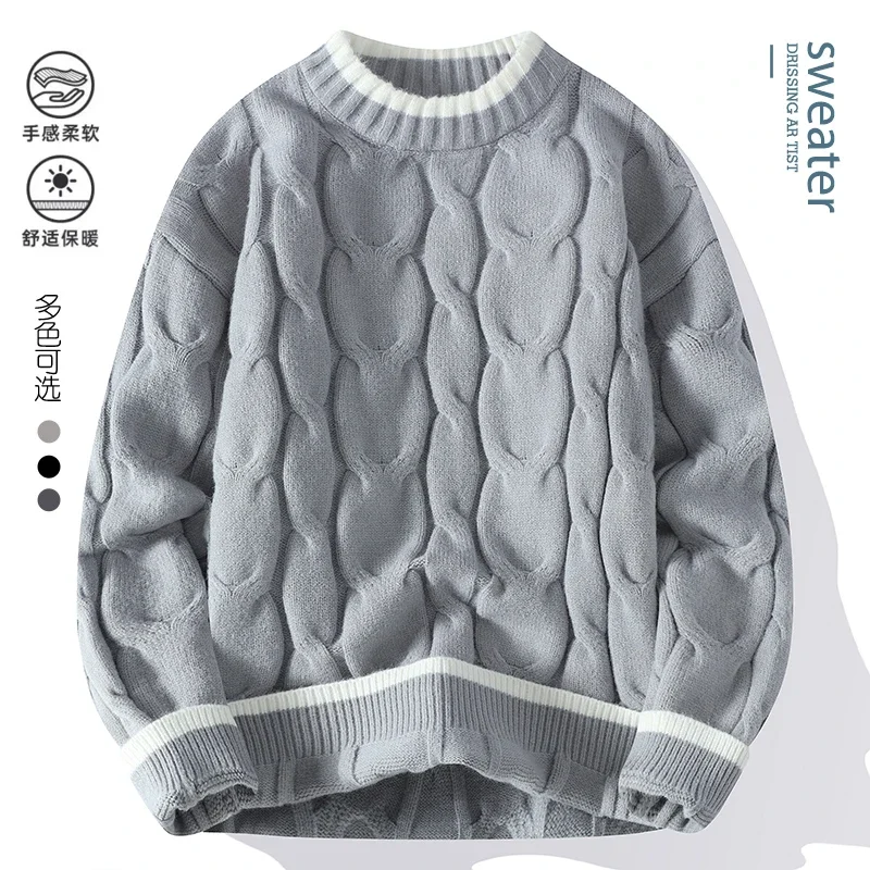 

Men's Fashion Casual Sweaters Autumn/Winter fit Knittwear Men Solid pattern sweater Thick Warm wool pullovers M-4XL