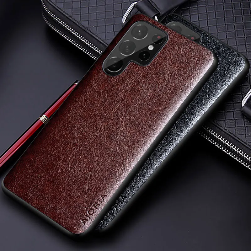 Luxury PU leather Case for Samsung galaxy S23 S22 S21 S20 Ultra Plus FE Business solid color design phone cover Soft TPU&Hard PC