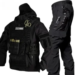 Waterproof Tactical Mens Sets Hunting Wear Resistant Multi-pockets 2 Pieces Sets  Bomber Jackets Outdoor Hiking Pants Male