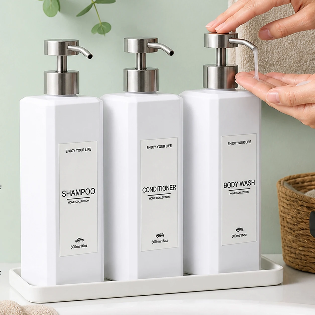 1SET White Soap Dispenser for Shower Storage Shampoo, Conditioner & Body Wash – Bathroom and Spa-Like Shower Experience