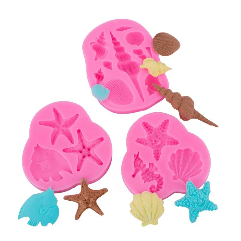 Ocean Theme Silicone Fondant Mold Mermaid Tail Seashell Starfish Hippocampus Conch Cupcake Chocolate Mold DIY Baking Tools