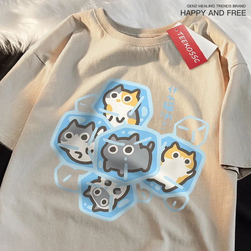 Chat de glace amusant dessins animés chats imprimer vêtements femmes respirant t-shirt été confortable t-shirt style décontracté t-shirt