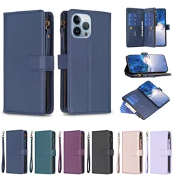 Leather Lanyard Zipper Wallet Case For Samsung Galaxy A Quantum 4 Wide 6 5 Jump 5G 3 Buddy 3 2 Multi 9 Card Slots Phone Cover