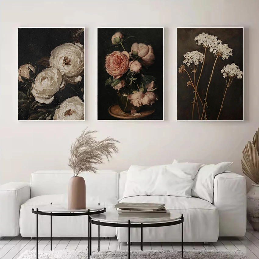 Classic Still Life Wild Flower Rustic Queen Annes Lace Rose Botanical Nordic Poster Canvas Painting Wall Art Pictures Home Decor