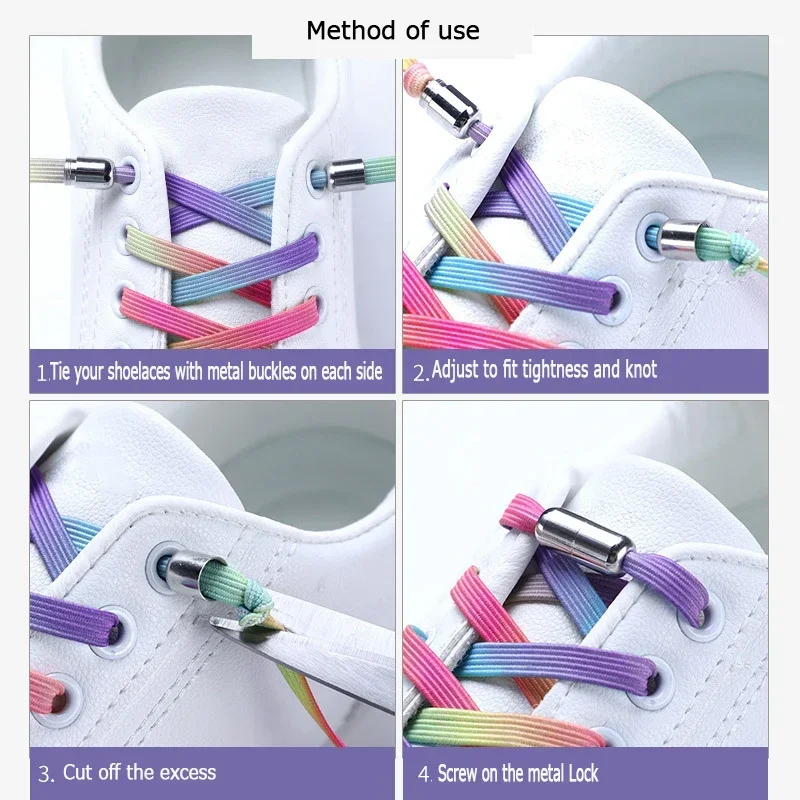 New Elastic Locking ShoeLace Metal Lock Shoe Laces Fashion Women No Tie Shoes Lace Kids Adult Unisex Sneakers Laces Strings image 3