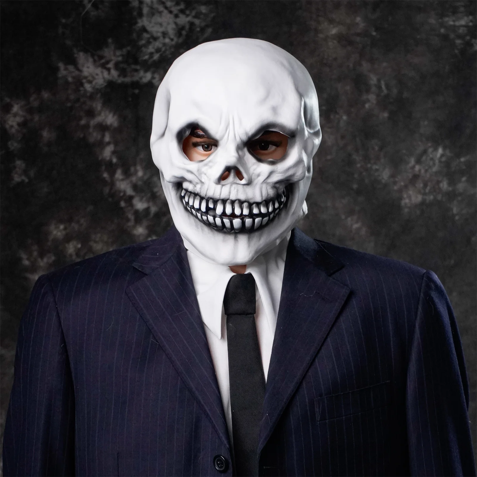 1 قطعة قناع رأس الهيكل العظمي الأبيض اللاتكس الرعب أغطية الرأس المزحة زي مخيف الدعامة لتزيين الحفلات