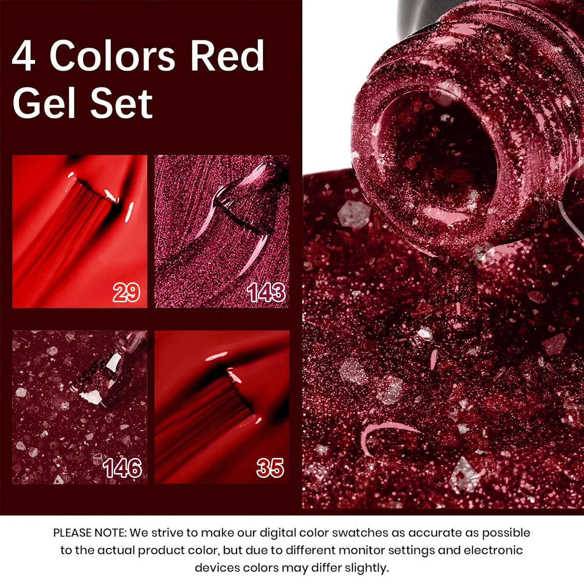 4Pcs Wine Red Solid Glitter Ge - Nail Art Burgundy recension och pris