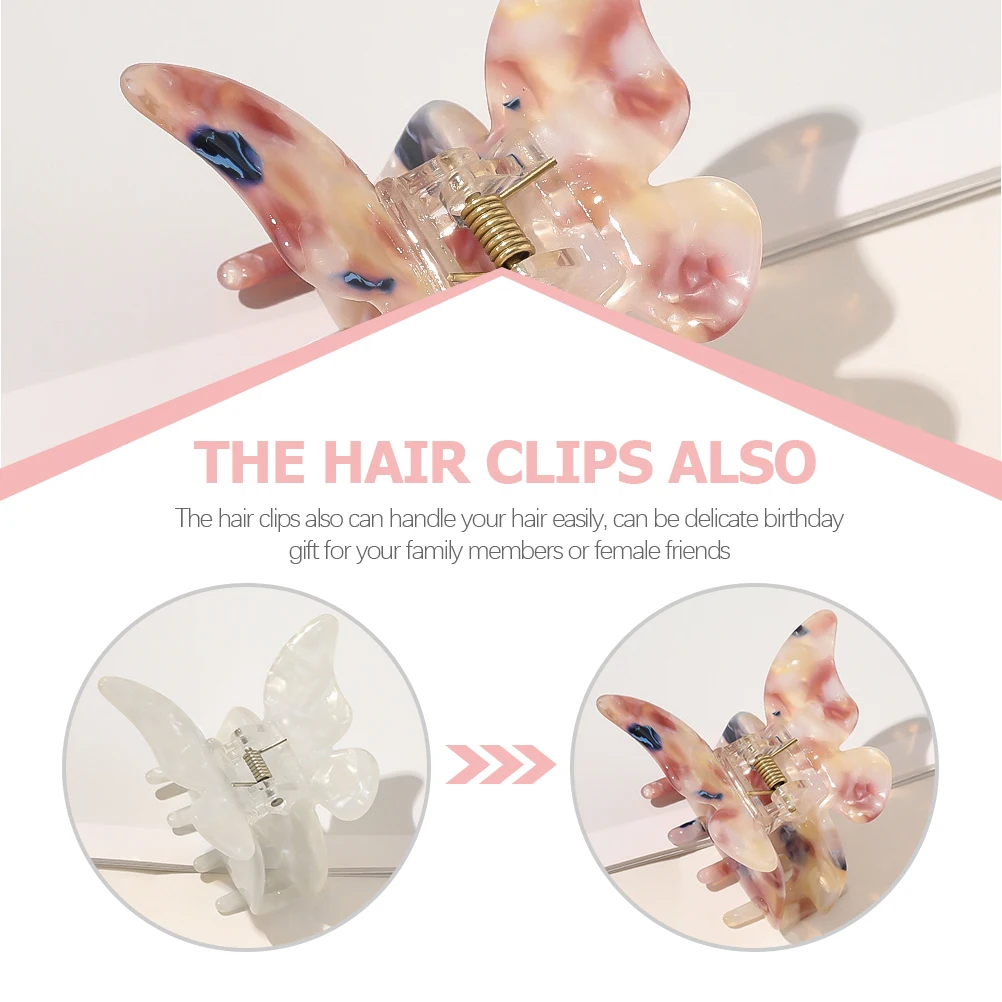 

2 Pcs Butterfly Hair Claw Clips Clear Jaw Accessories for Women Small Non Slip Portable Hairstyles Home Use Perfect Size Gifts