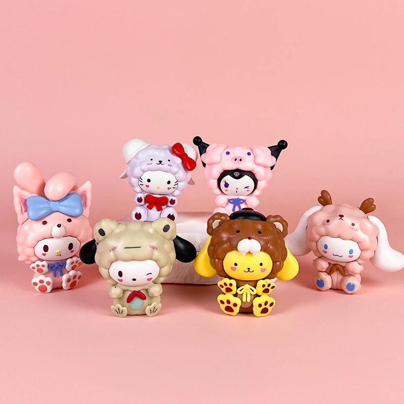 6 pçs sanrio anime bonito minha melodia cinnamoroll caixa cega brinquedo dos desenhos animados minha melodia pochacco figura ornamento criativo presente de natal