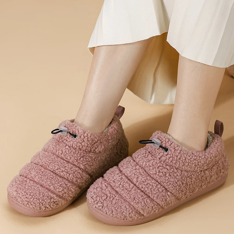 داخلي دافئ منزل نعال قماش النساء 2025 الشتاء فو الفراء كعب مسطح أحذية قطنية امرأة الانزلاق على عدم الانزلاق شرائح قطنية الإناث #2
